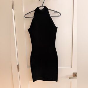Torn by Ronny Kobo Black Ribbed Halter Mini Dress